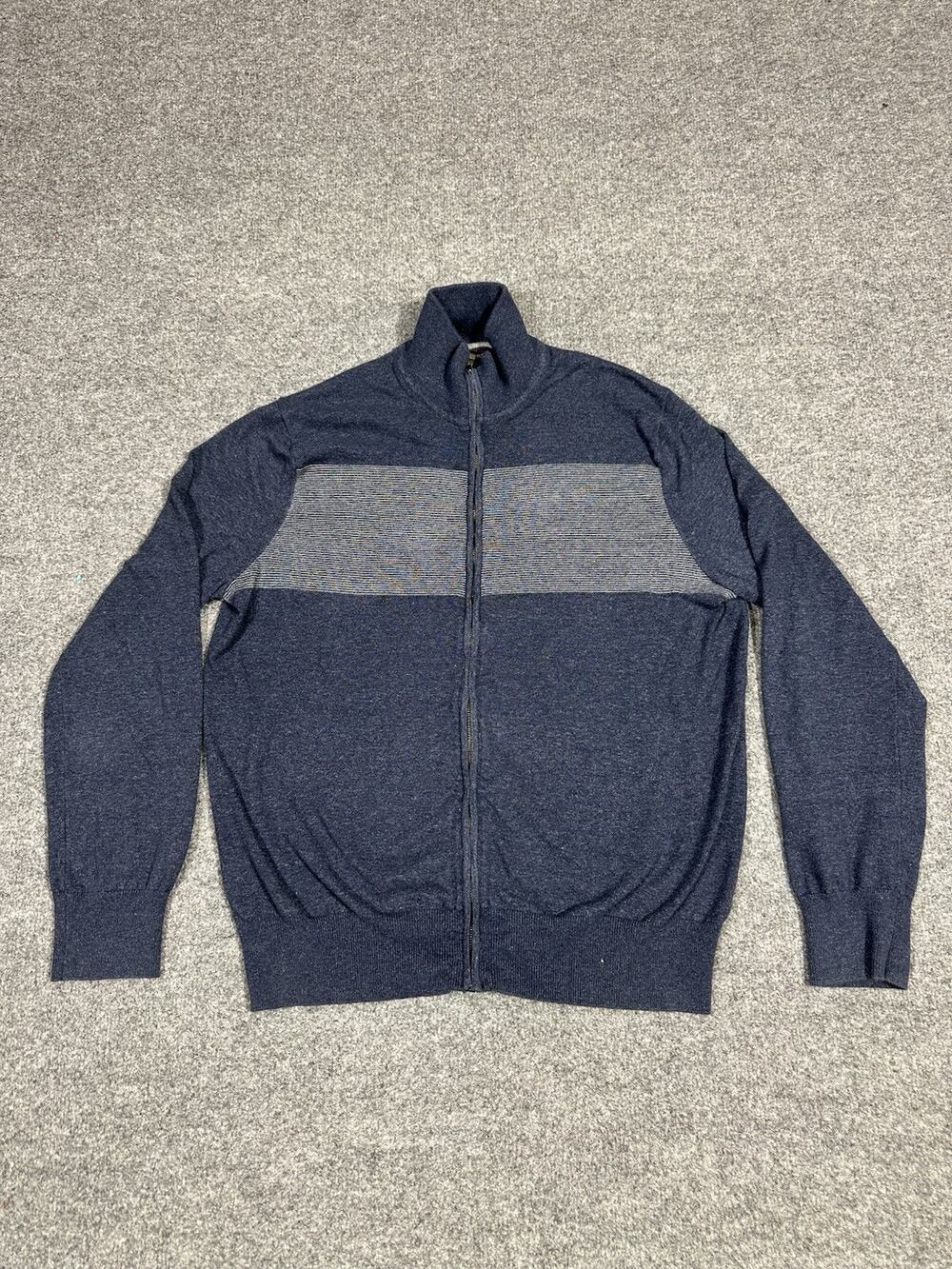 Banana Republic Mens Sweater LARGE Blue Full Zip Mock Neck Cotton